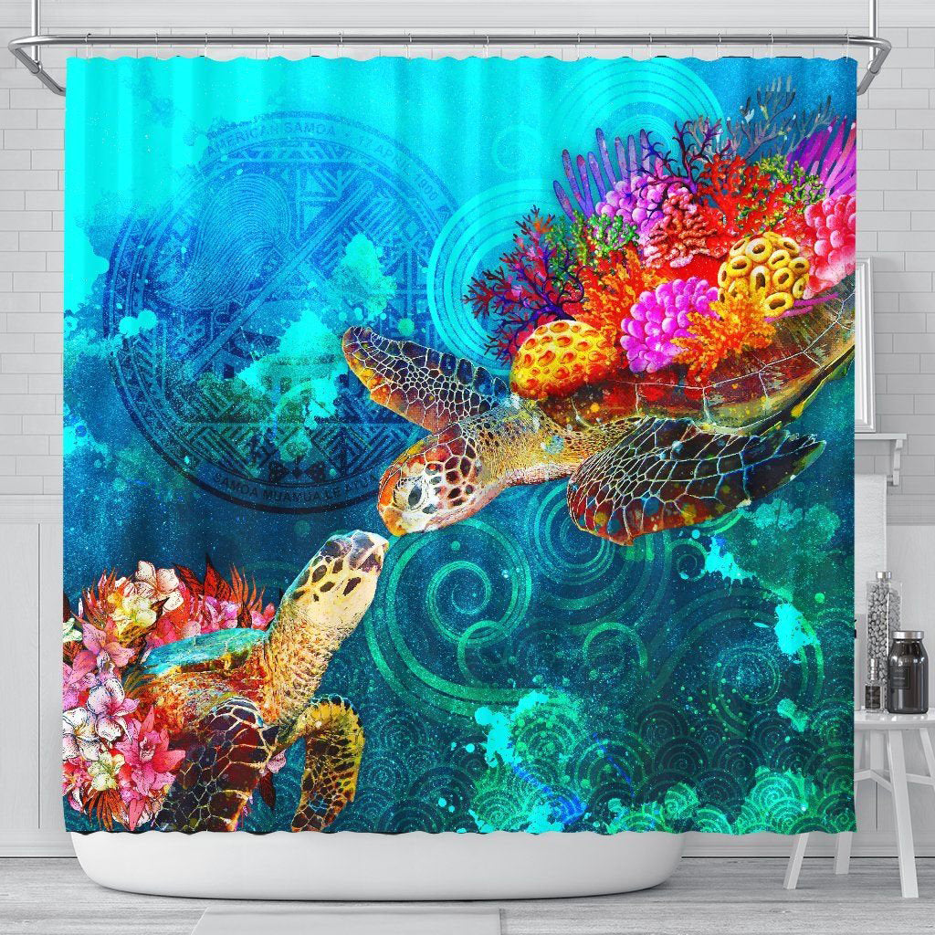 American Samoa Shower Curtain - Sea Turtle Coral Treasure