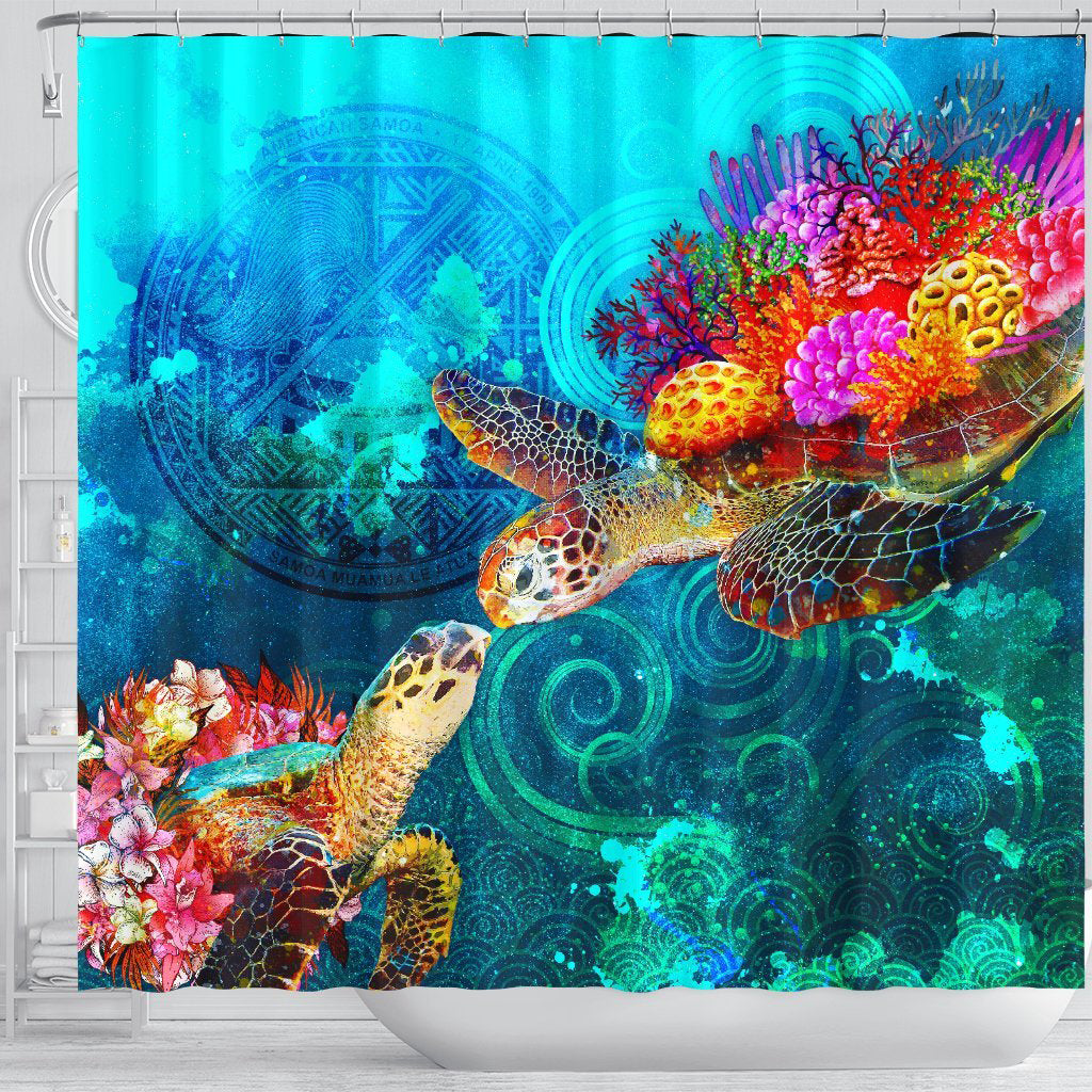 American Samoa Shower Curtain - Sea Turtle Coral Treasure