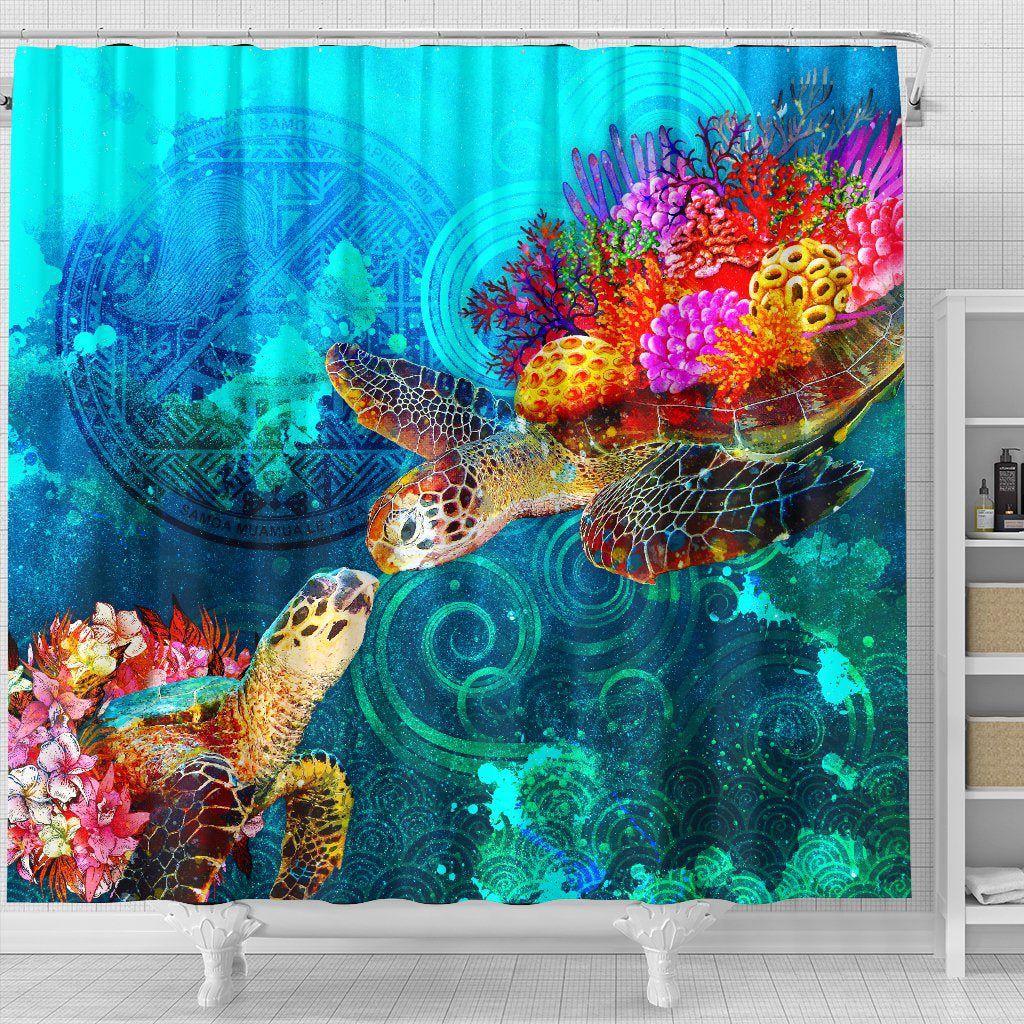 American Samoa Shower Curtain - Sea Turtle Coral Treasure