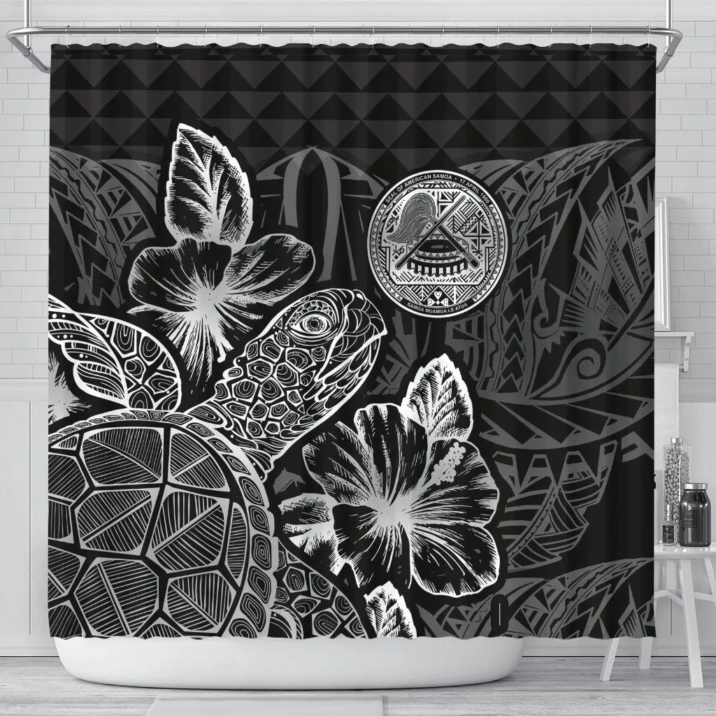 American Samoa Shower Curtain Turtle Hibiscus Black