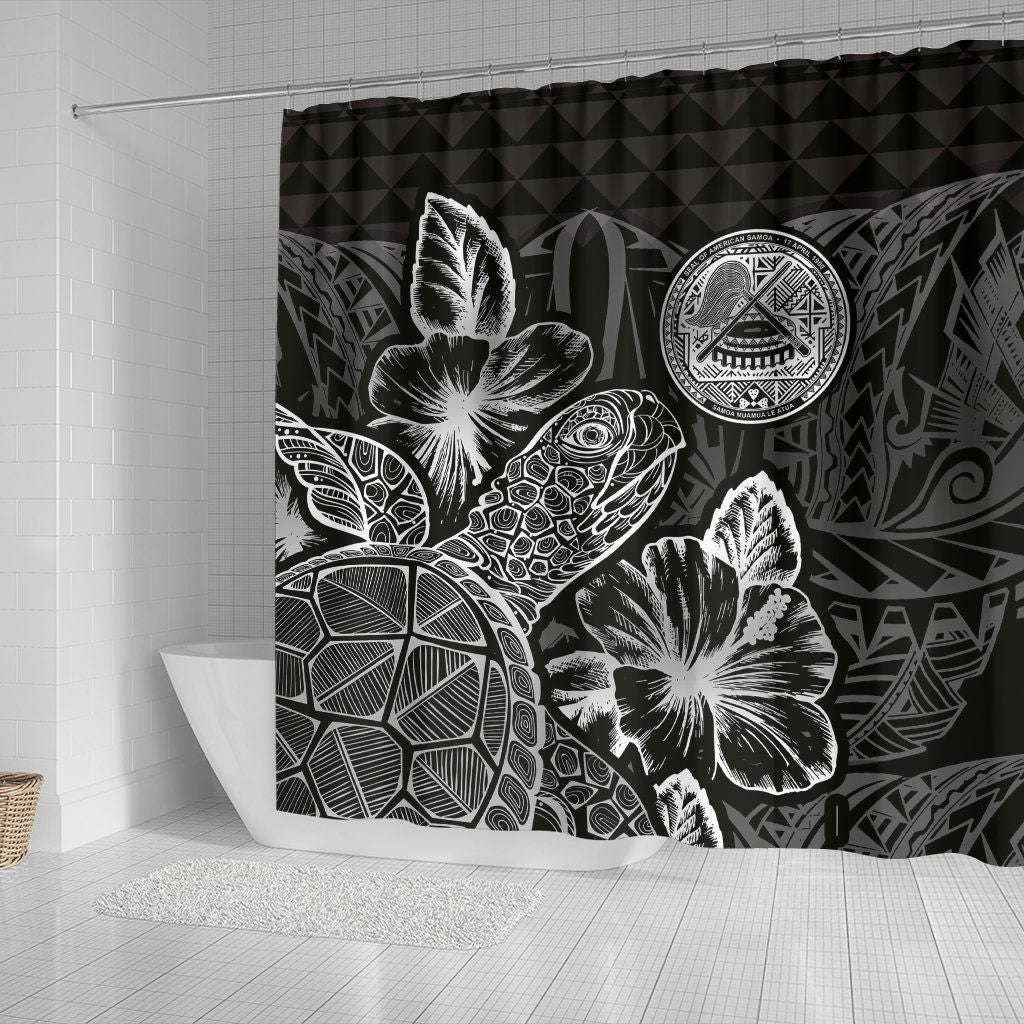 American Samoa Shower Curtain Turtle Hibiscus Black