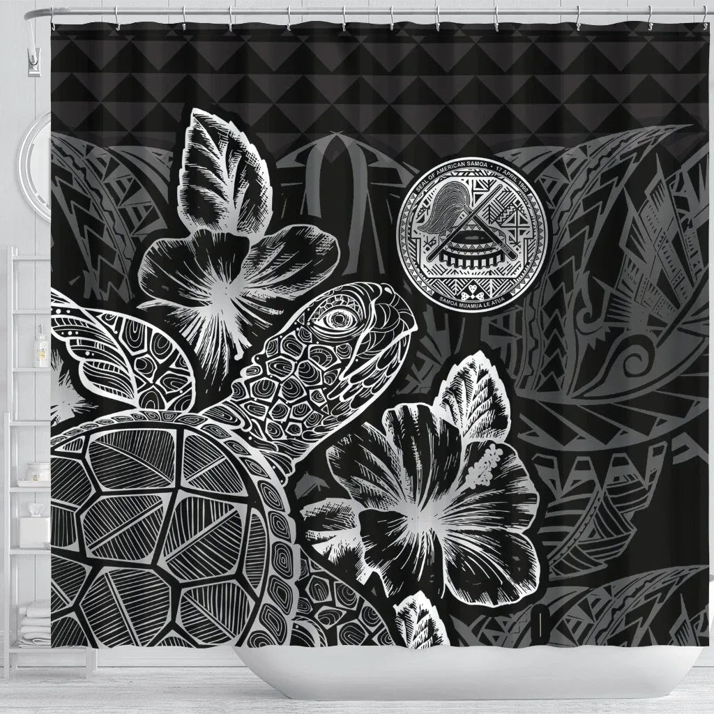 American Samoa Shower Curtain Turtle Hibiscus Black