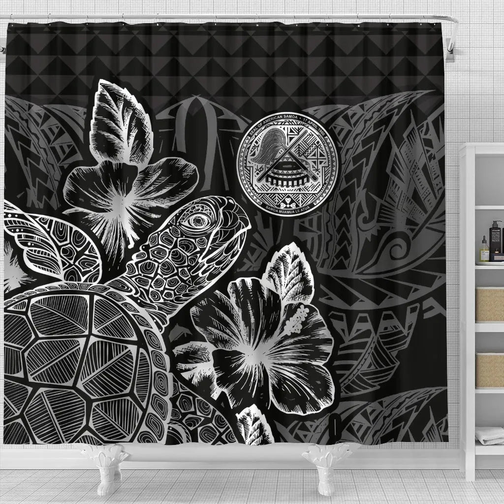 American Samoa Shower Curtain Turtle Hibiscus Black