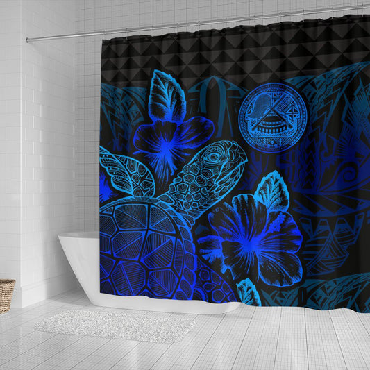 American Samoa Shower Curtain Turtle Hibiscus Blue