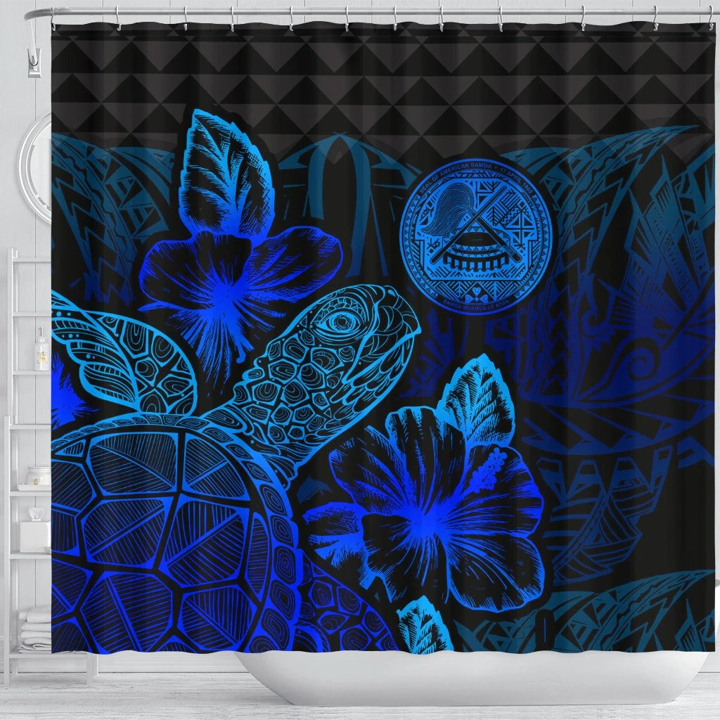 American Samoa Shower Curtain Turtle Hibiscus Blue