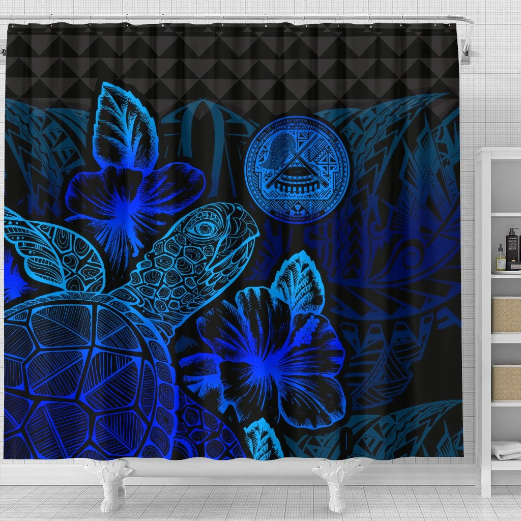 American Samoa Shower Curtain Turtle Hibiscus Blue