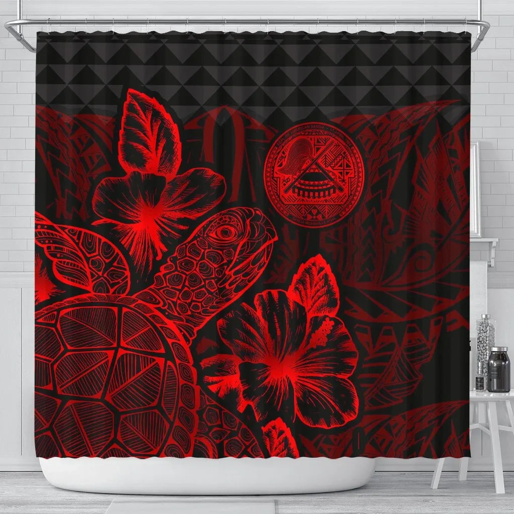 American Samoa Shower Curtain Turtle Hibiscus Red
