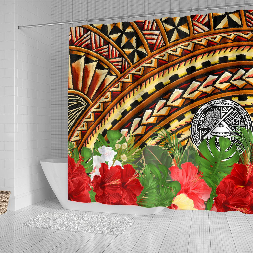 American Samoa Shower Curtain - Vintage Pattern With Hibiscus Flower