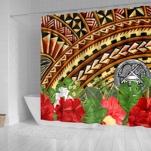 American Samoa Shower Curtain - Vintage Pattern With Hibiscus Flower