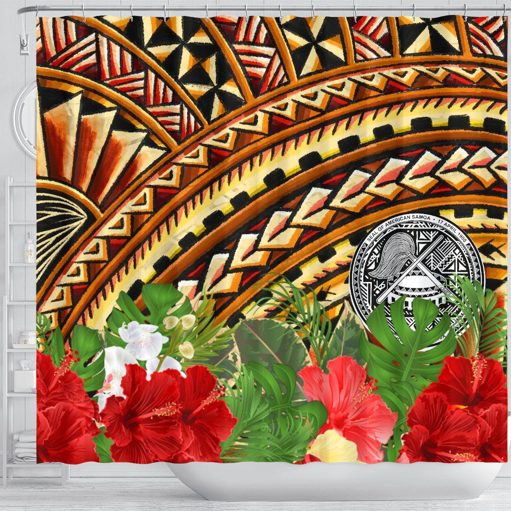 American Samoa Shower Curtain - Vintage Pattern With Hibiscus Flower