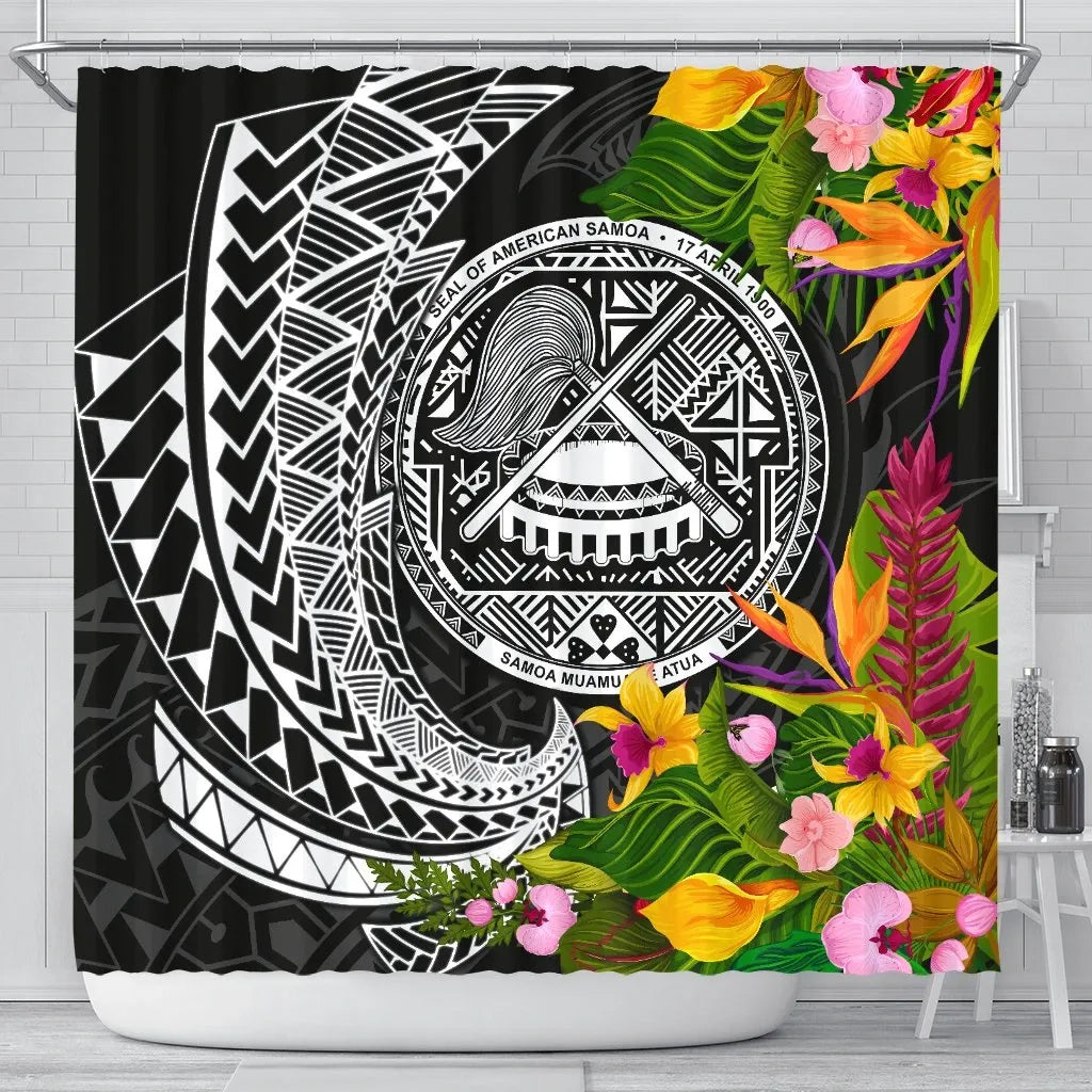 American Samoa Shower Curtain - Seal Spiral Polynesian Patterns