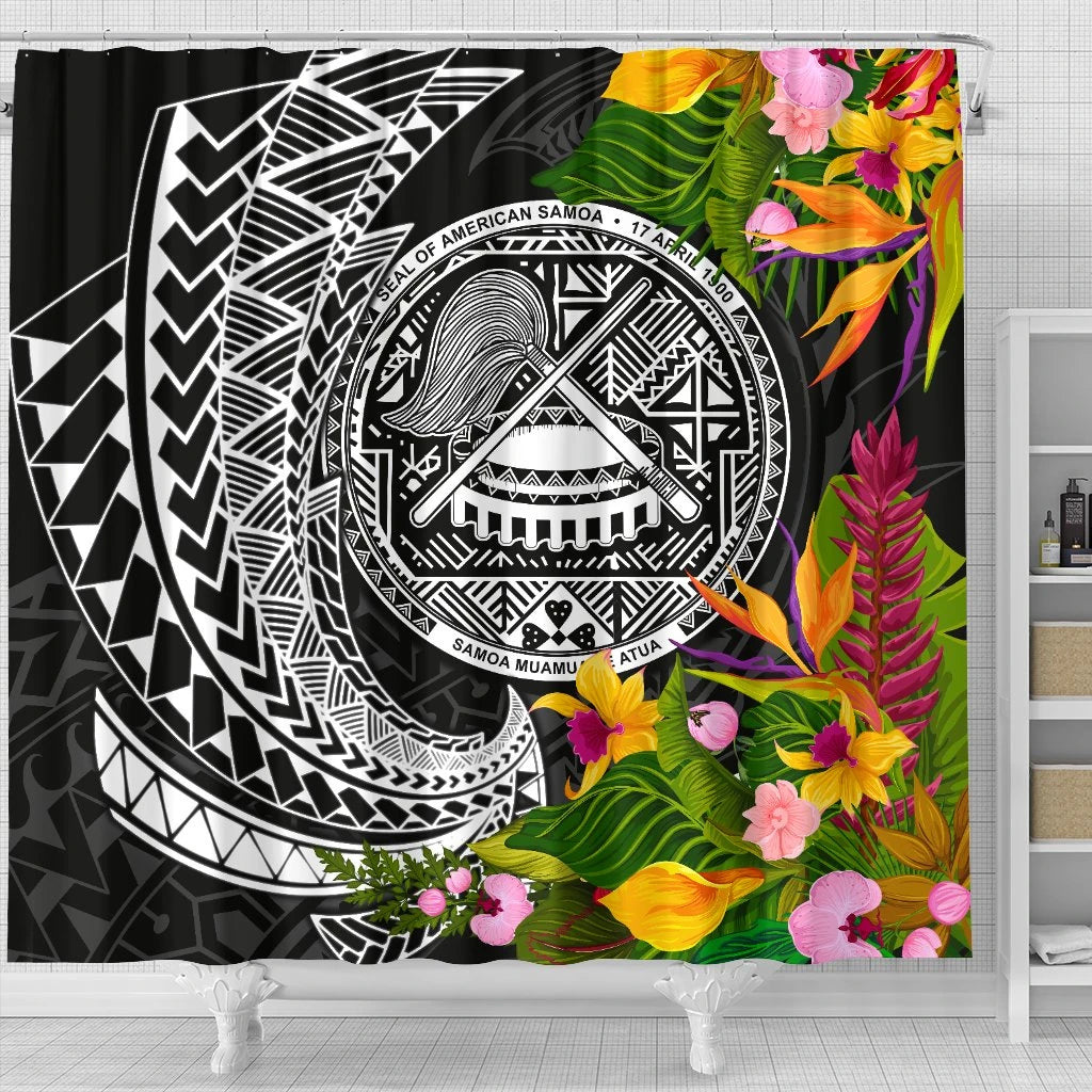 American Samoa Shower Curtain - Seal Spiral Polynesian Patterns