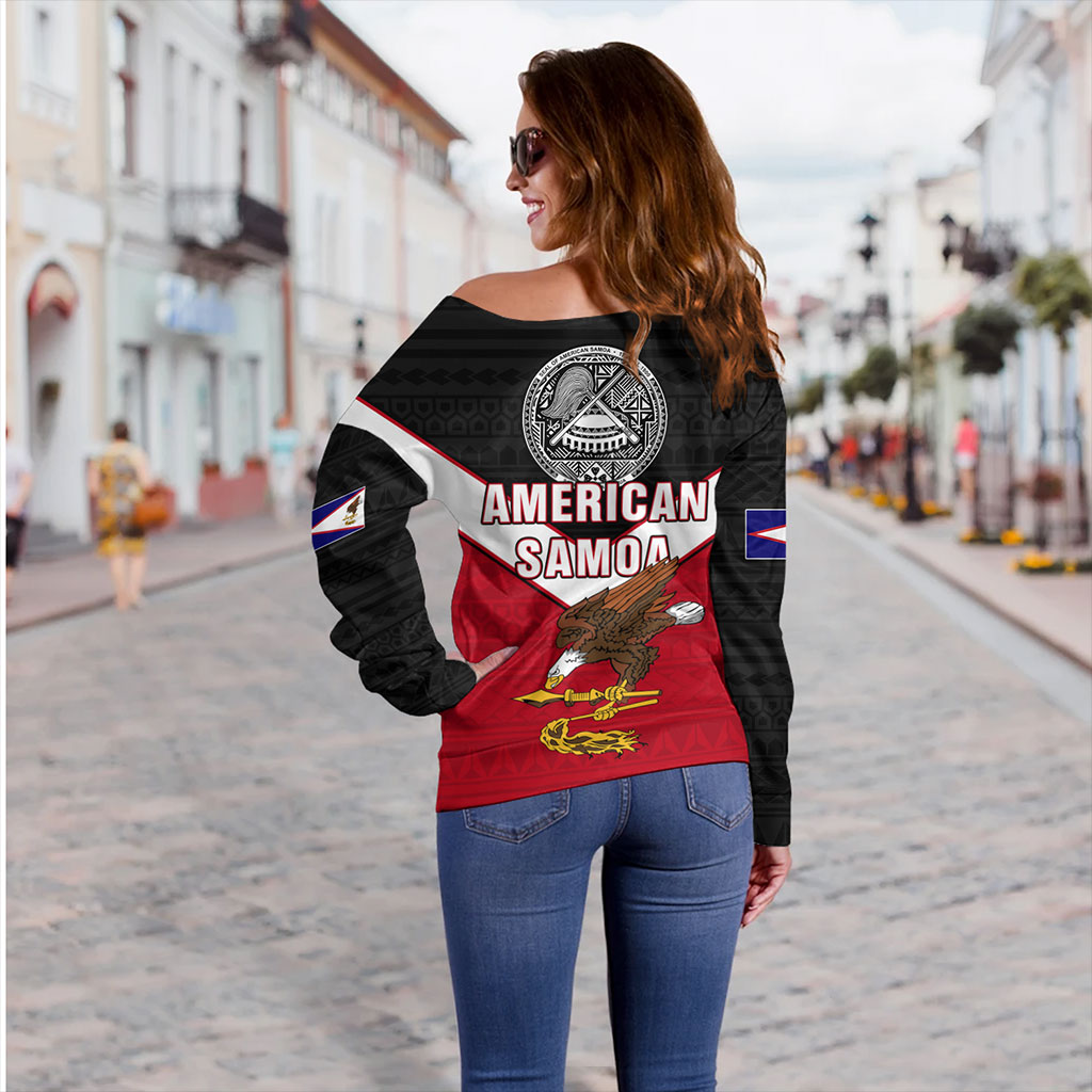 American Samoa Off Shoulder Sweatshirt Custom Polynesian Tribal Sport Style