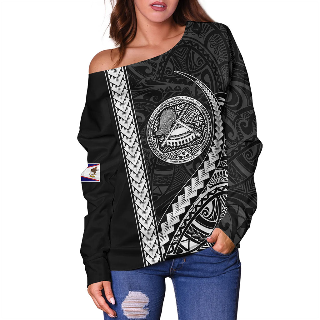 American Samoa Off Shoulder Sweatshirt Samoa Tribal Polynesian Coat Of Arms