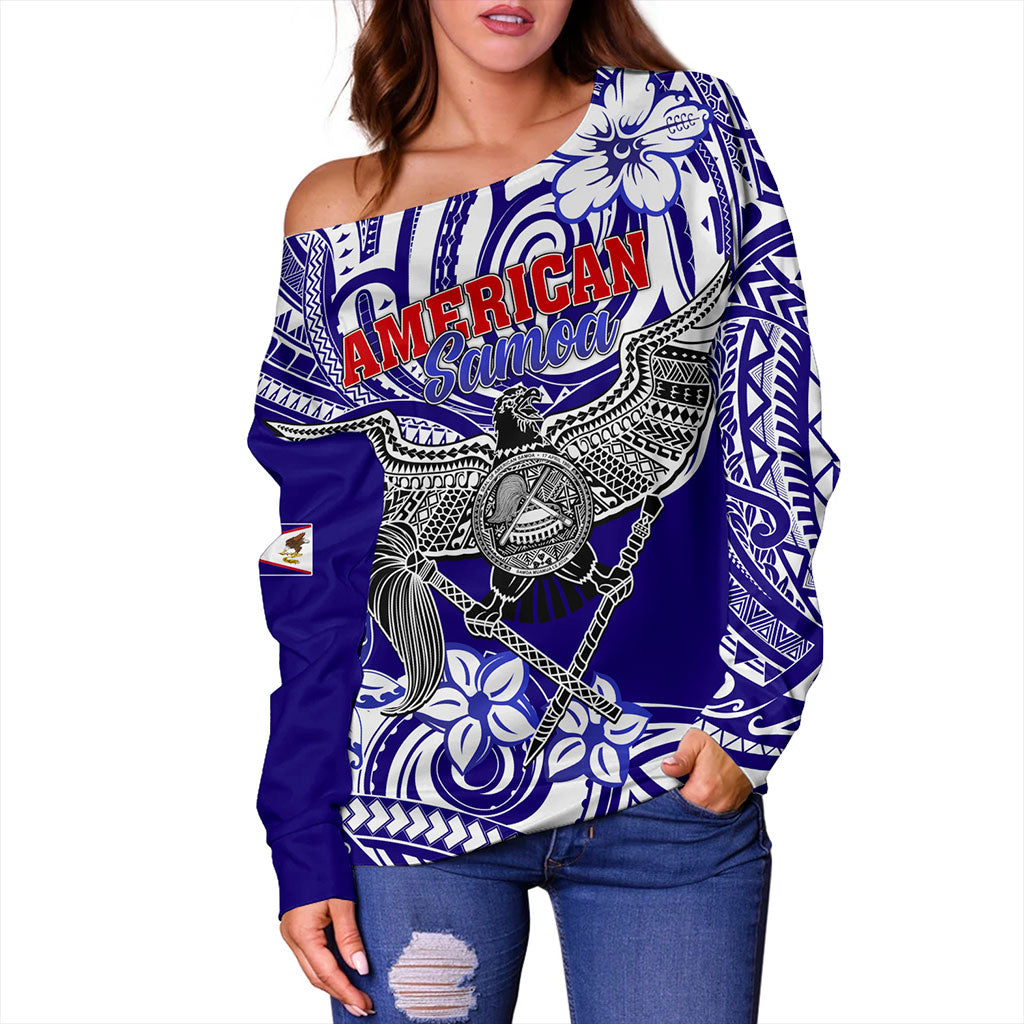 American Samoa Off Shoulder Sweatshirt Tribal Polynesian Eagle Style