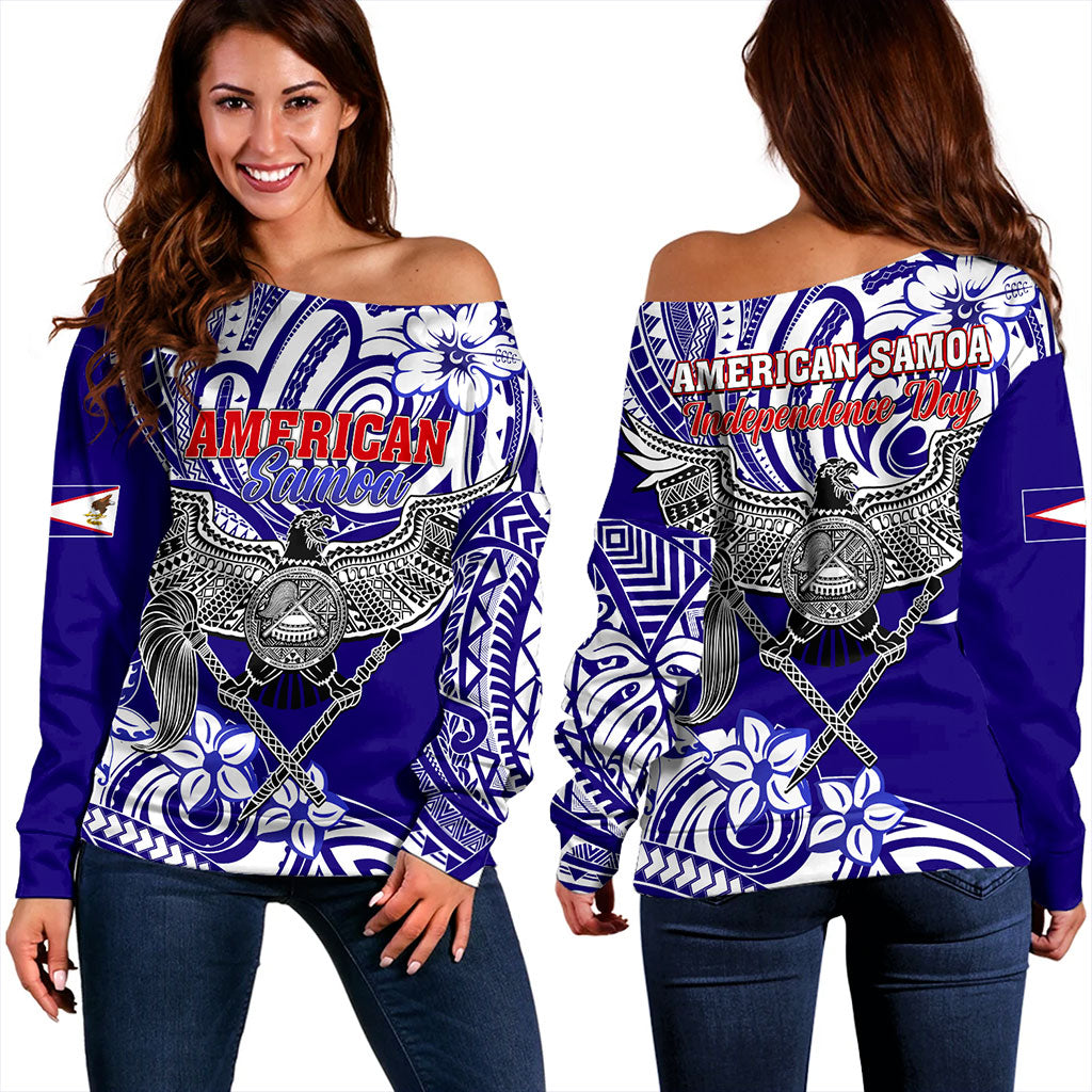American Samoa Off Shoulder Sweatshirt Tribal Polynesian Eagle Style