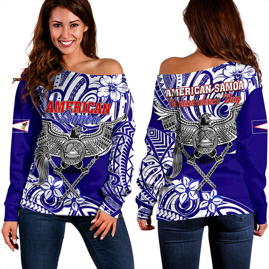 American Samoa Off Shoulder Sweatshirt Tribal Polynesian Eagle Style