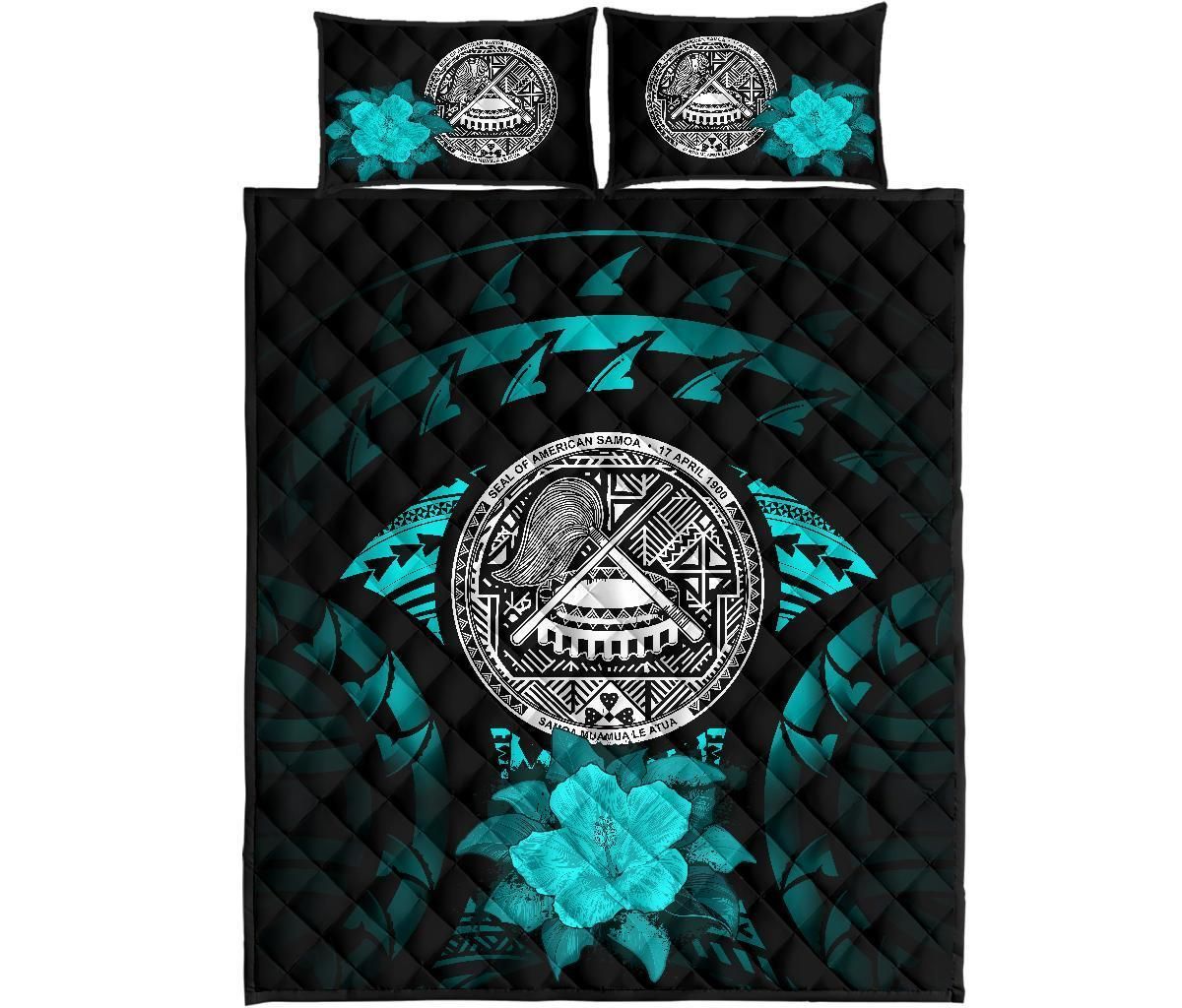 American Samoa Polynesian Quilt Bed Set Hibiscus Turquoise