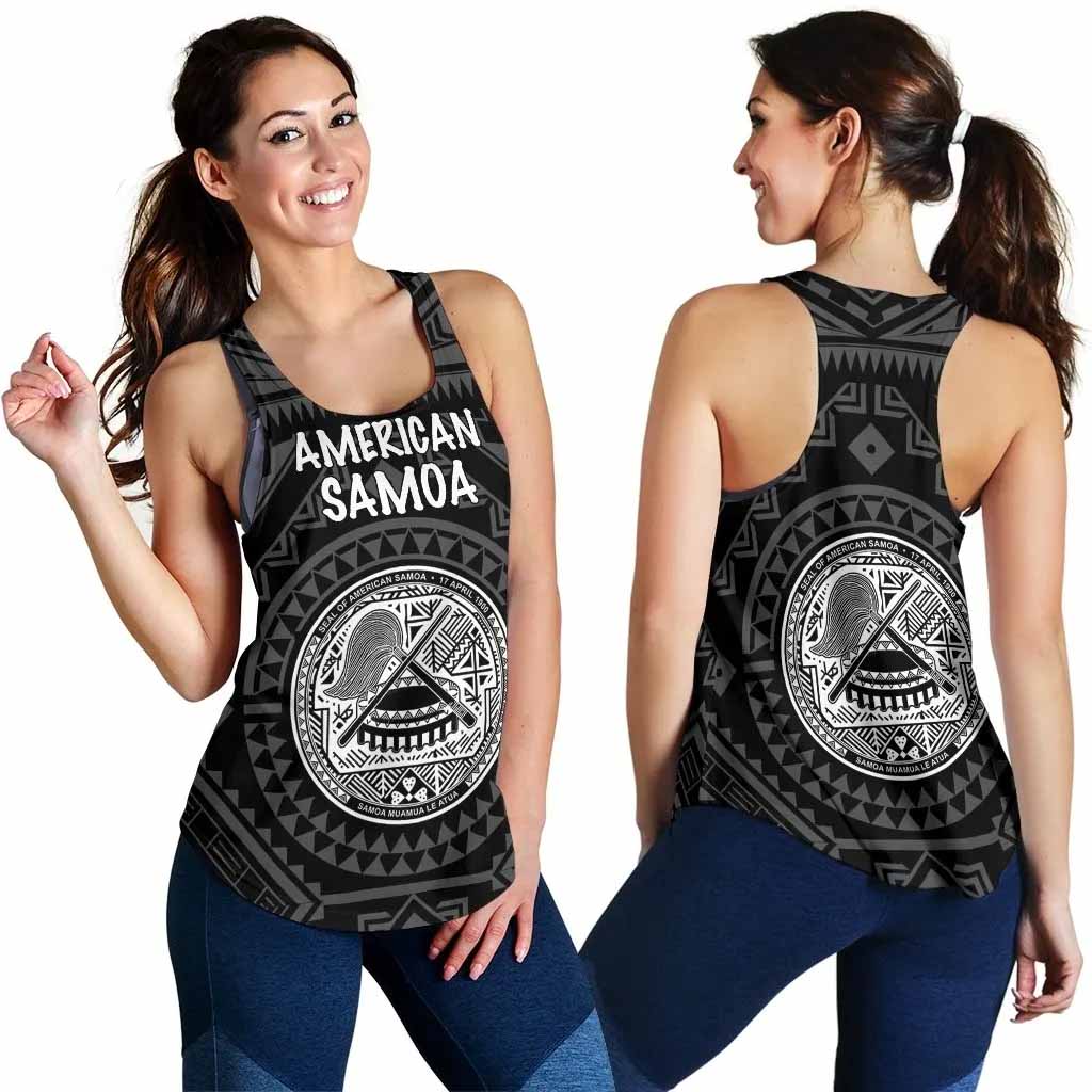 American Samoa Women Racerback Tank - Seal In Polynesian Tattoo Style (Black)