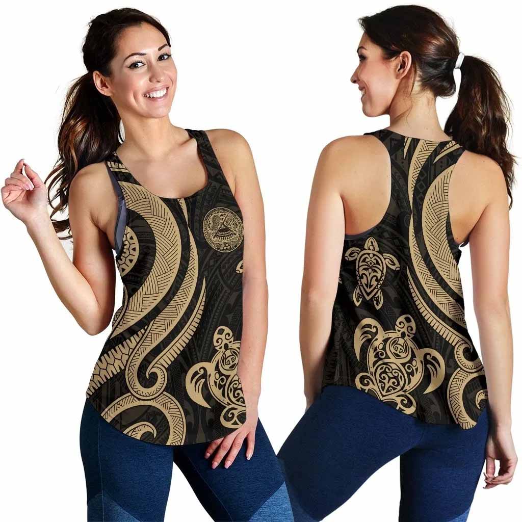 American Samoa Women Racerback Tank - Gold Tentacle Turtle