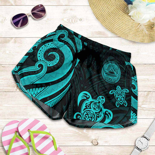American Samoa Women Shorts - Turquoise Tentacle Turtle