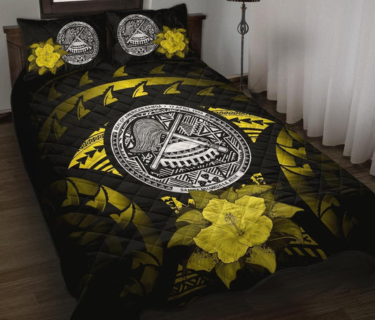 American Samoa Polynesian Quilt Bed Set Hibiscus Yellow