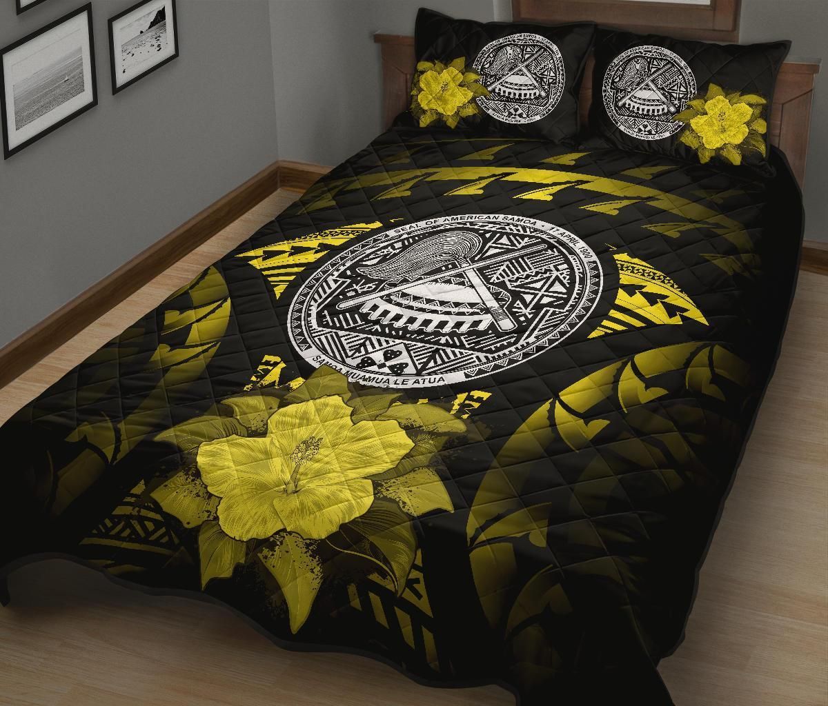 American Samoa Polynesian Quilt Bed Set Hibiscus Yellow