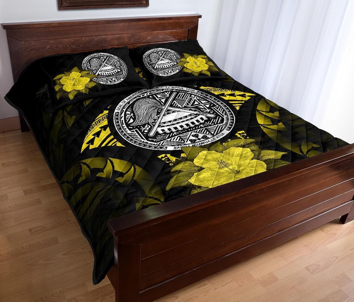 American Samoa Polynesian Quilt Bed Set Hibiscus Yellow