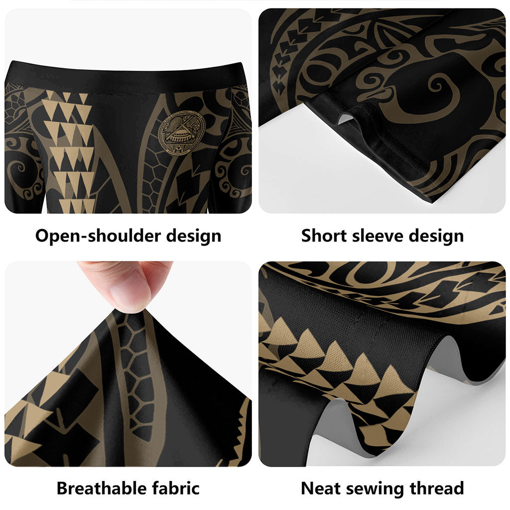American Samoa Combo Short Sleeve Dress And Shirt Kakau Style Gold