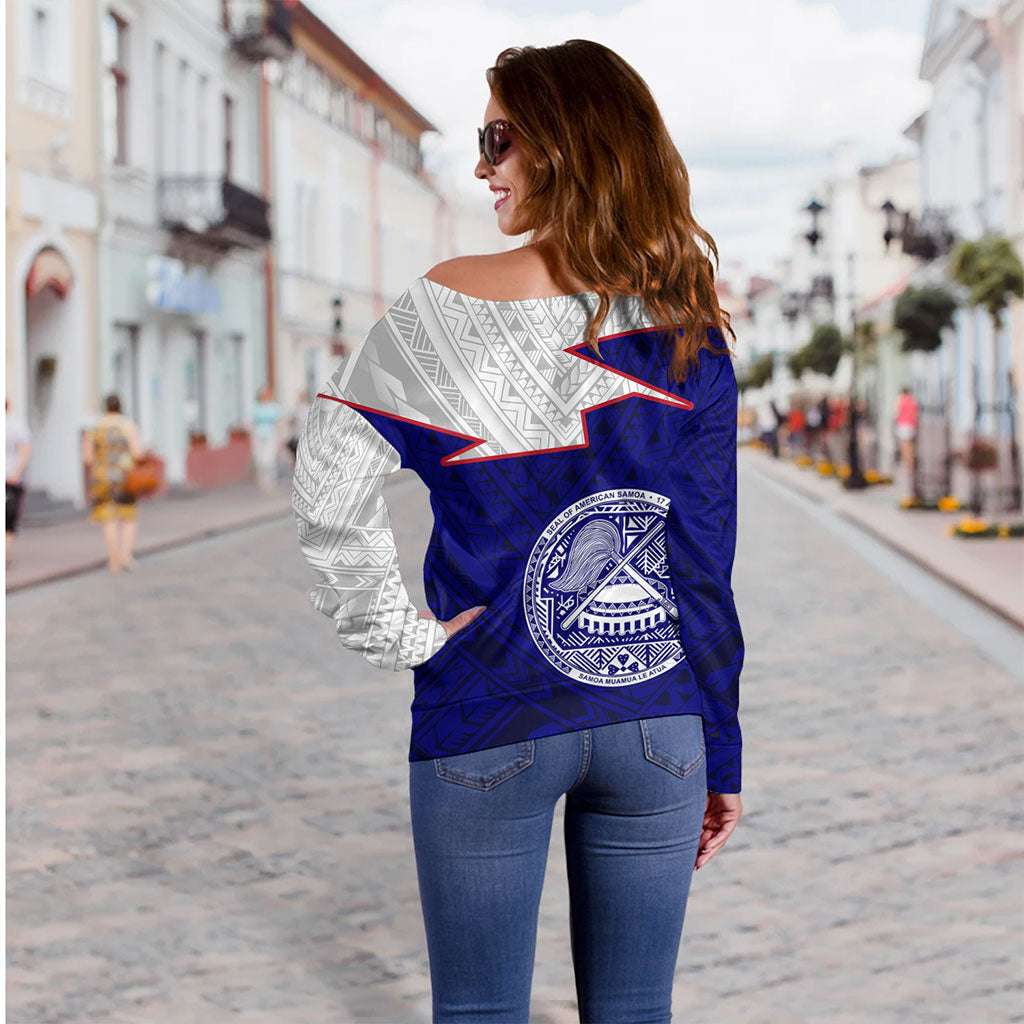 American Samoa Off Shoulder Sweatshirt Polynesian Tattoo Flag And Coat Of Arms