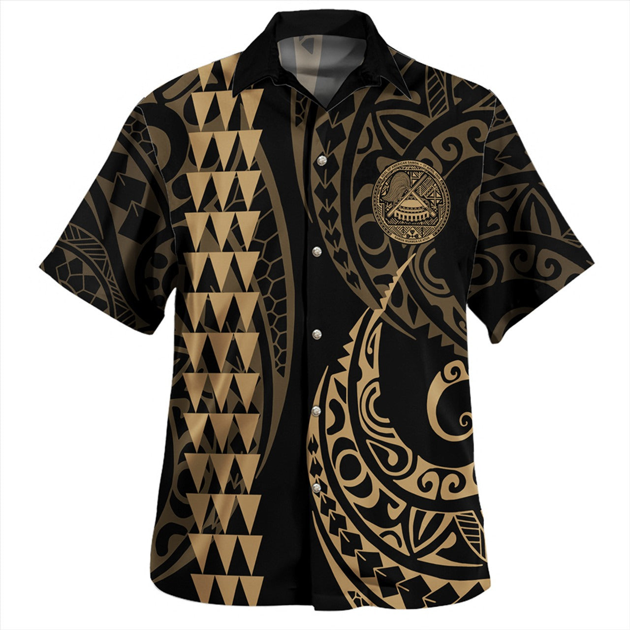 American Samoa Combo Puletasi And Shirt Kakau Style Gold