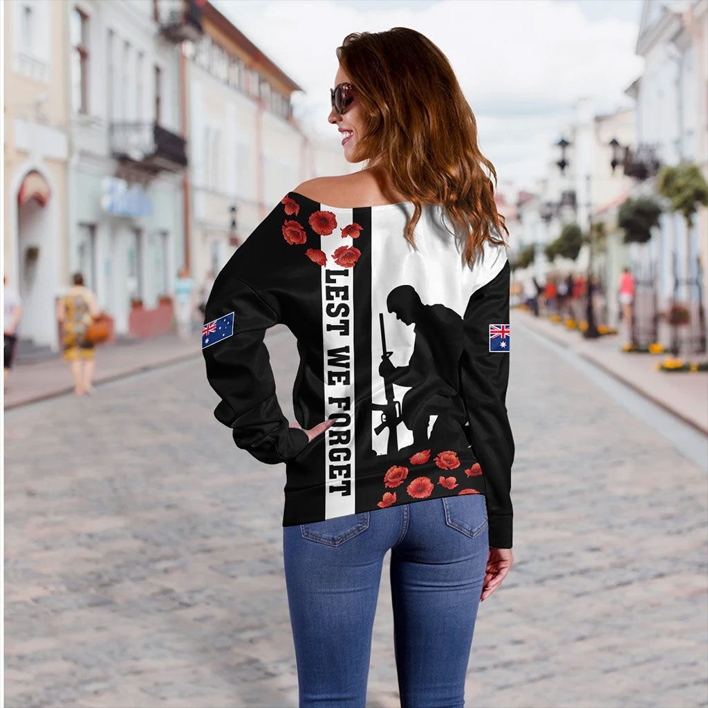 New Zealand Off Shoulder Sweatshirt Anzac Day Lest We Forget Simple Style