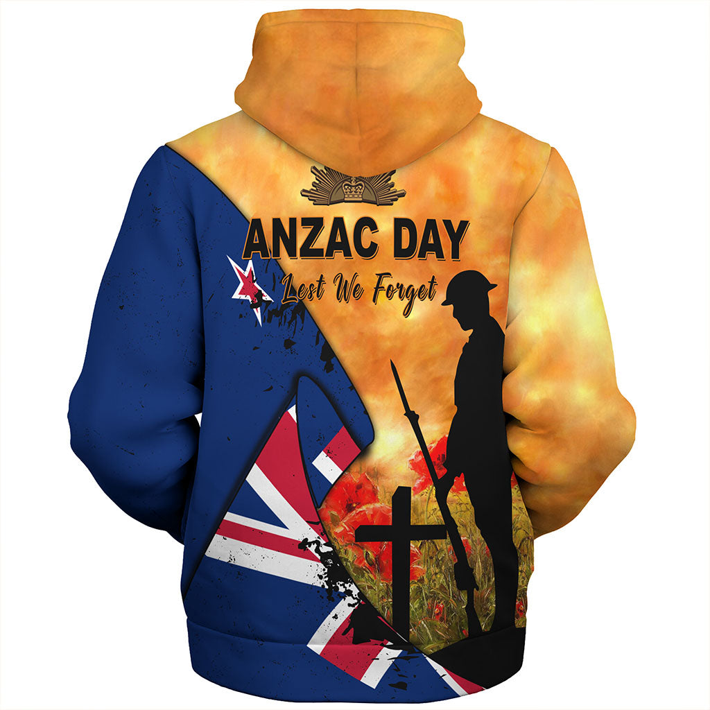 New Zealand Sherpa Hoodie Anzac Day Flag Lest We Forget