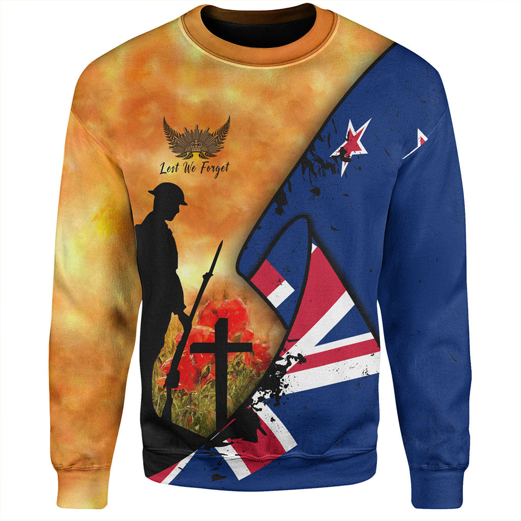 New Zealand Sweatshirt Anzac Day Flag Lest We Forget