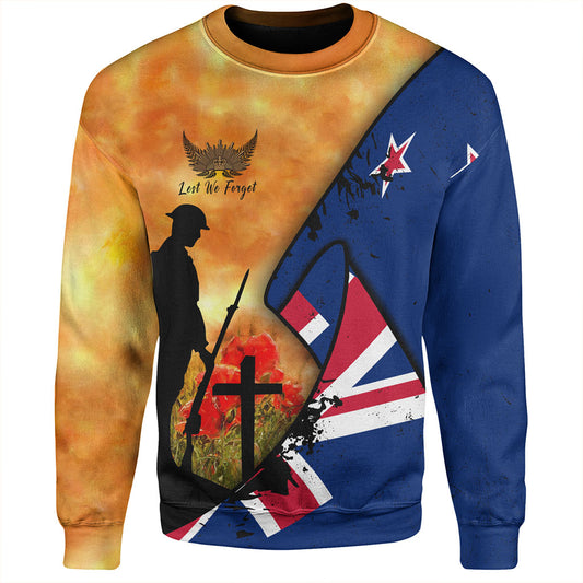 New Zealand Sweatshirt Anzac Day Flag Lest We Forget
