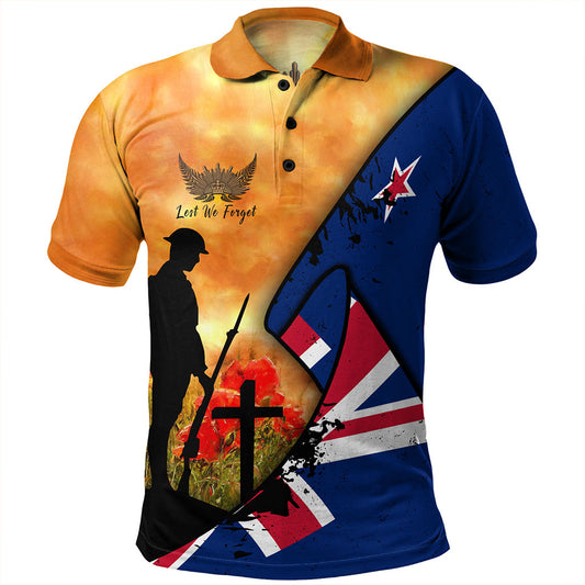 New Zealand Polo Shirt Anzac Day Flag Lest We Forget