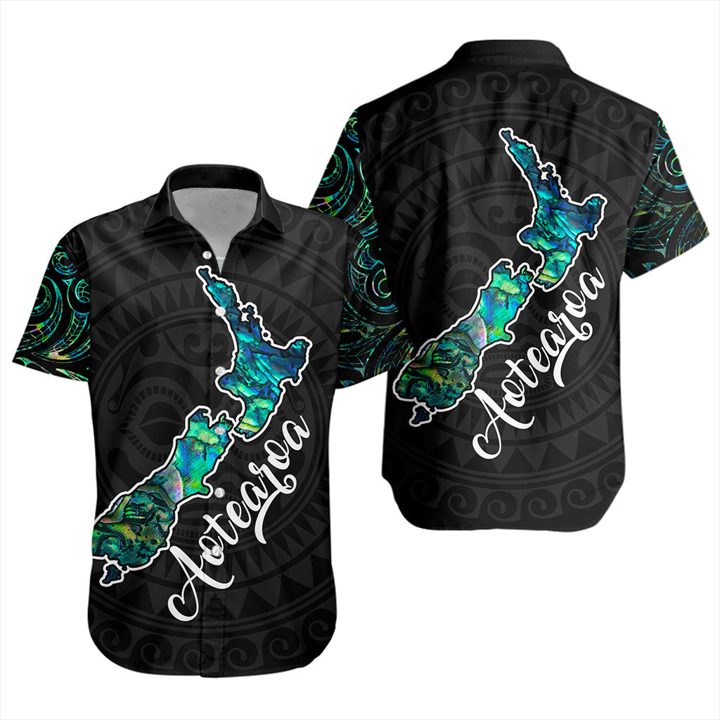 New Zealand Short Sleeve Shirt Aotearoa Maori Tribal Map With Papua Shell