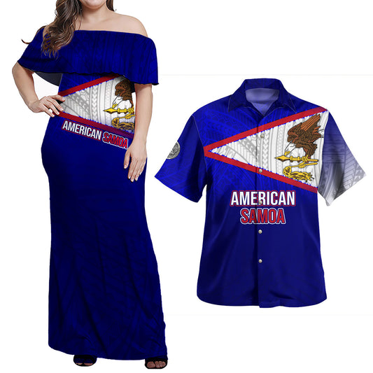 American Samoa Combo Dress And Shirt Flag Color With Traditional Patterns