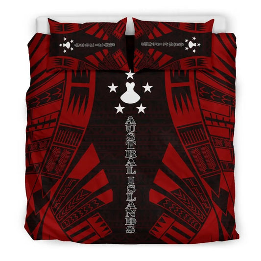 Austral Islands Duvet Cover Set - Polynesian Tattoo Red