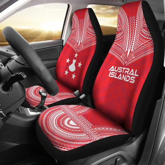 Austral Islands Car Seat Cover - Austral Islands Flag Polynesian Chief Tattoo Blue Version