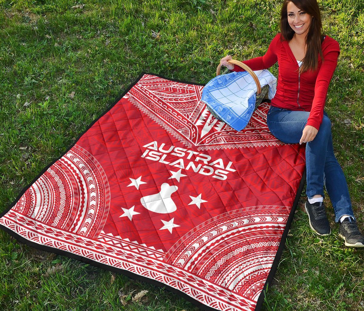 Austral Islands Premium Quilt - Austral Islands Flag Polynesian Chief Red Version