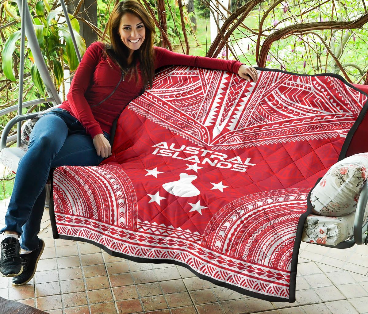 Austral Islands Premium Quilt - Austral Islands Flag Polynesian Chief Red Version