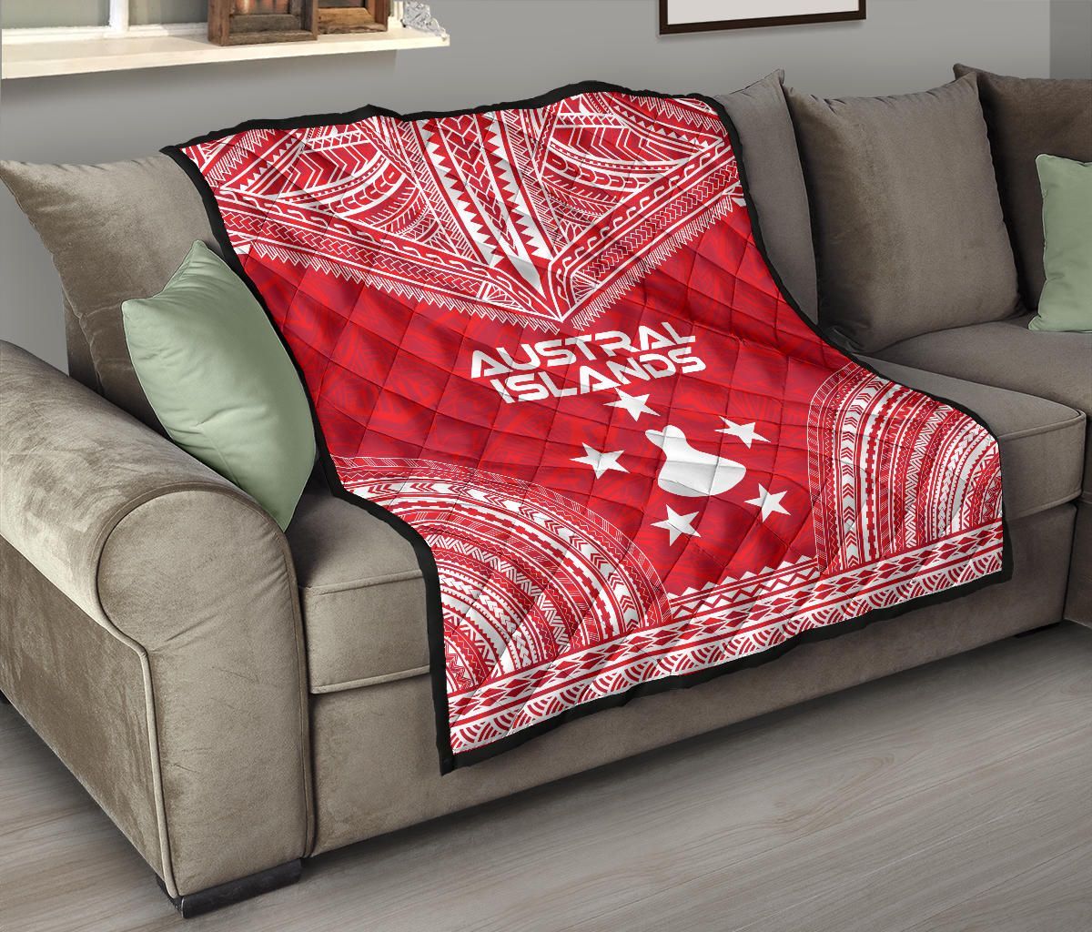 Austral Islands Premium Quilt - Austral Islands Flag Polynesian Chief Red Version