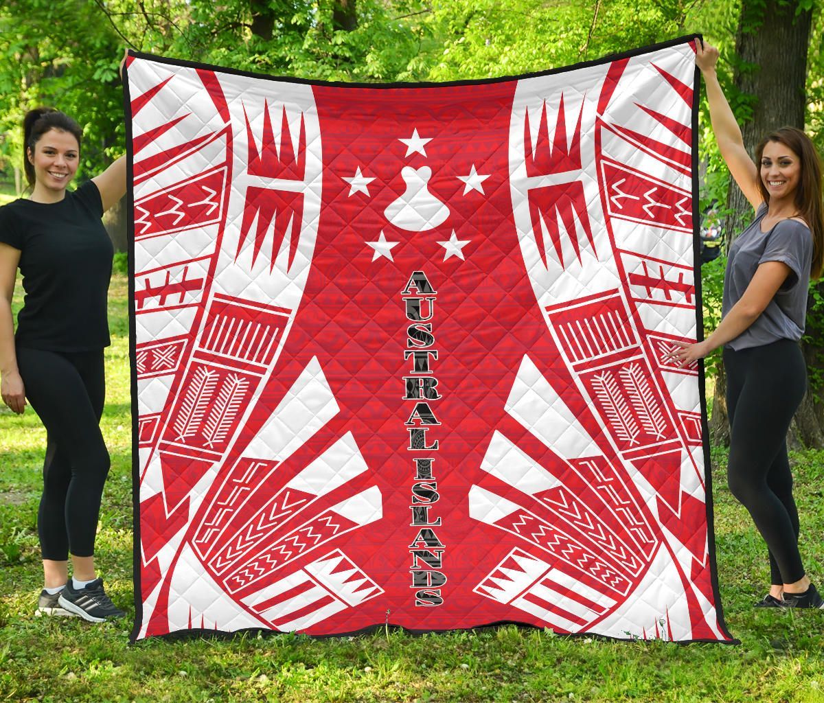 Austral Islands Premium Quilt - Austral Islands Flag Polynesian White Tattoo (Red)