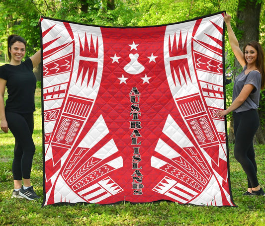 Austral Islands Premium Quilt - Austral Islands Flag Polynesian White Tattoo (Red)