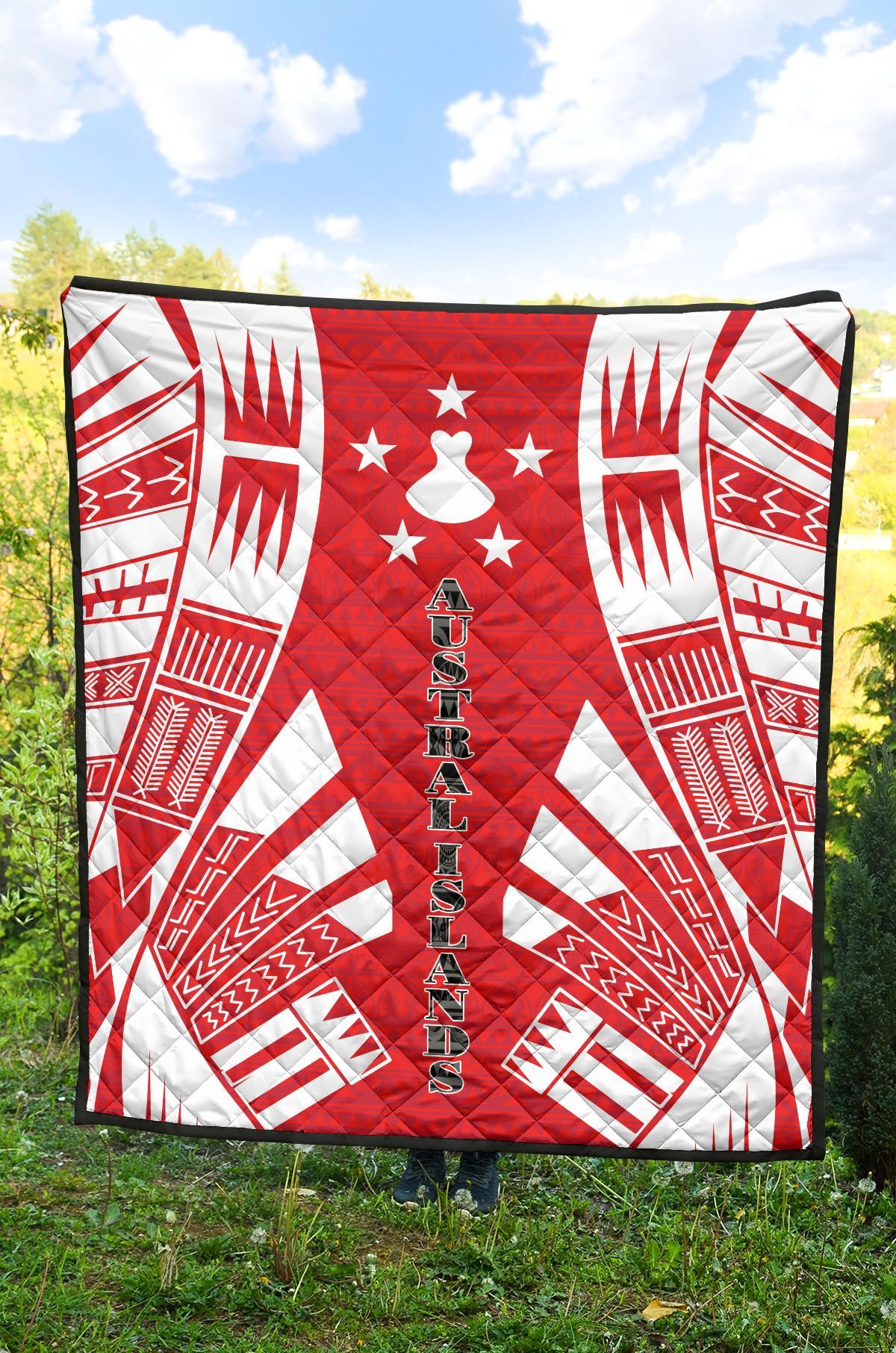 Austral Islands Premium Quilt - Austral Islands Flag Polynesian White Tattoo (Red)