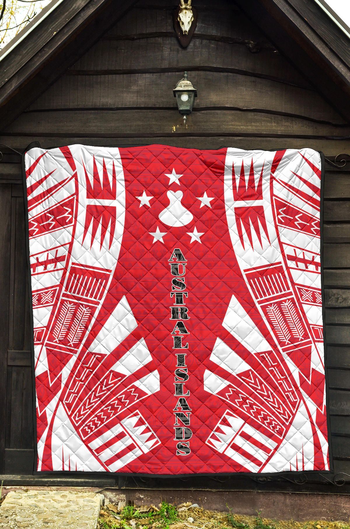 Austral Islands Premium Quilt - Austral Islands Flag Polynesian White Tattoo (Red)