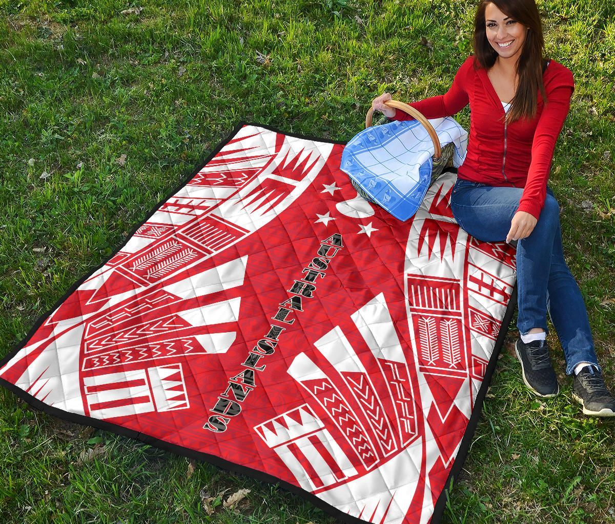 Austral Islands Premium Quilt - Austral Islands Flag Polynesian White Tattoo (Red)