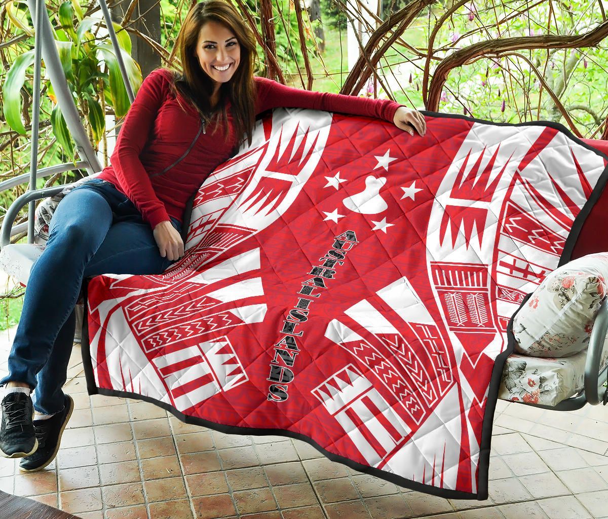 Austral Islands Premium Quilt - Austral Islands Flag Polynesian White Tattoo (Red)