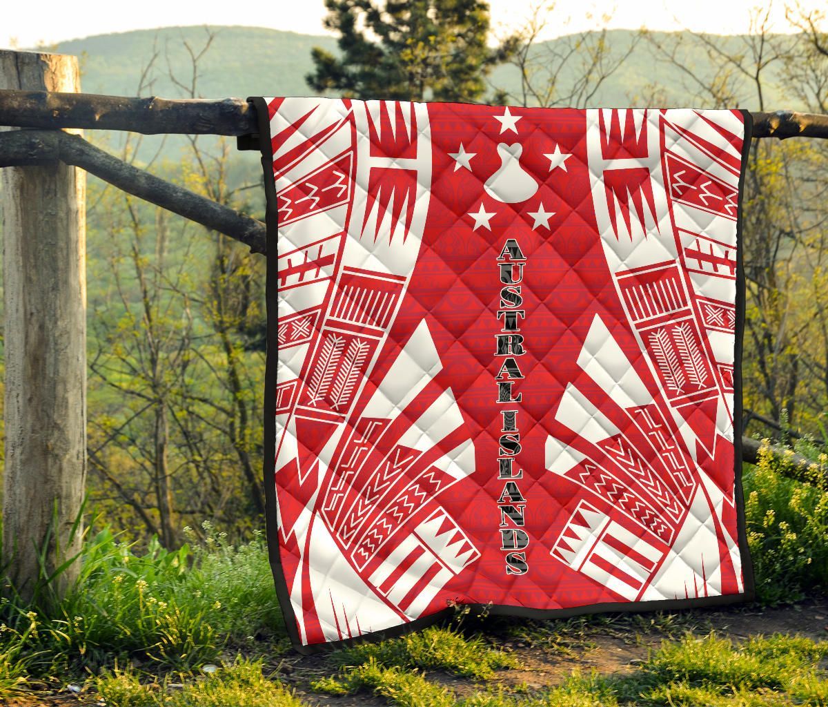 Austral Islands Premium Quilt - Austral Islands Flag Polynesian White Tattoo (Red)